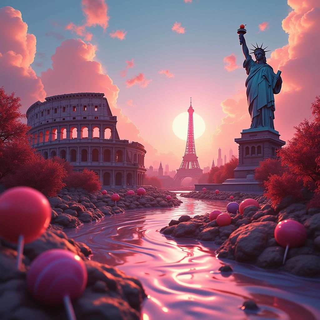Chocolate Landmarks in a Futuristic Candy World