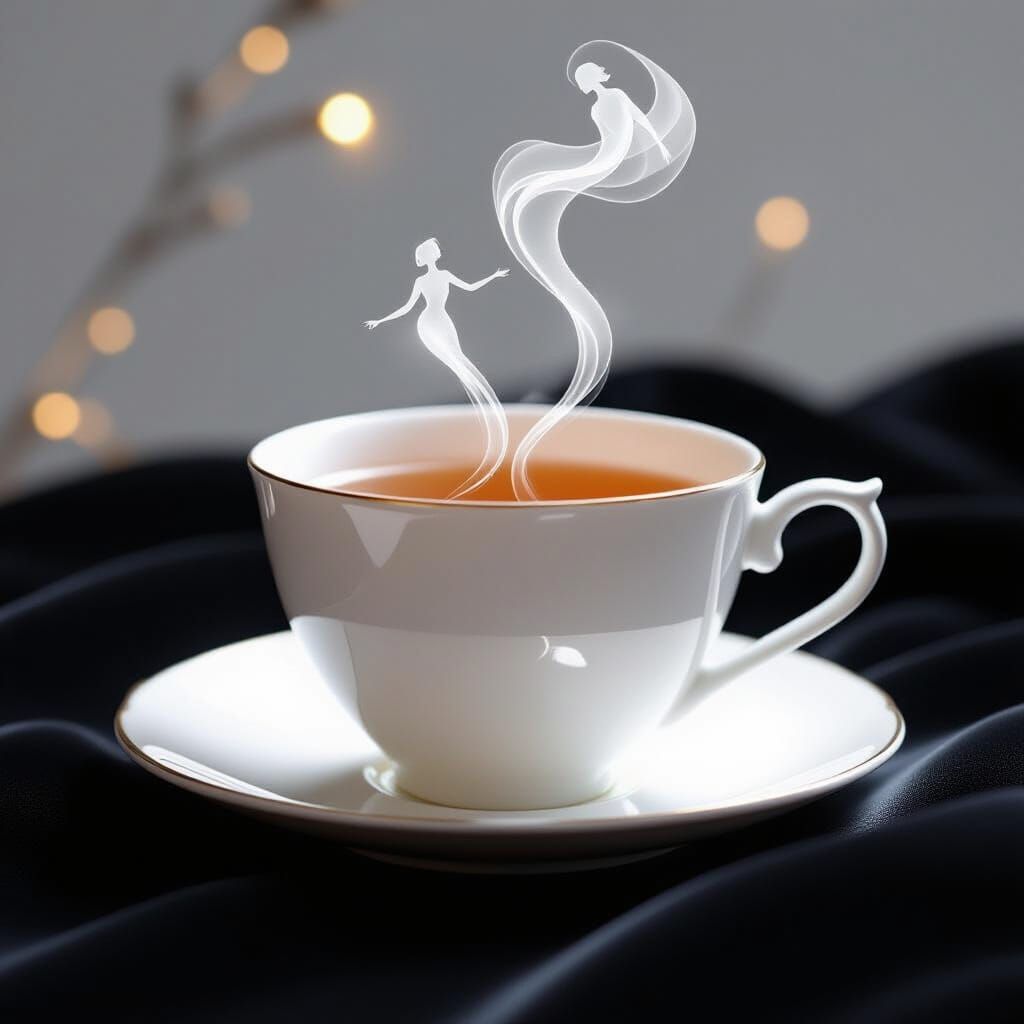 Ethereal Teacup: 3D Porcelain Art with Feminine Steam
