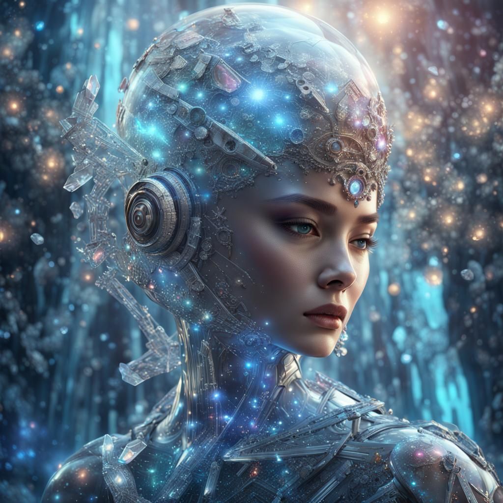 Crystalline Woman in Spaceship: Fantasy Concept Art