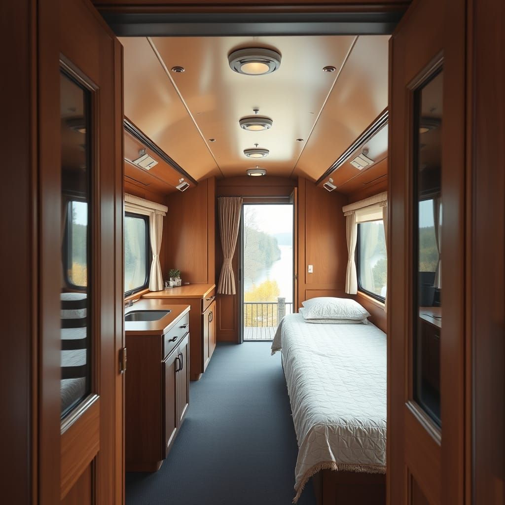 Luxurious Train Car Interior with River View