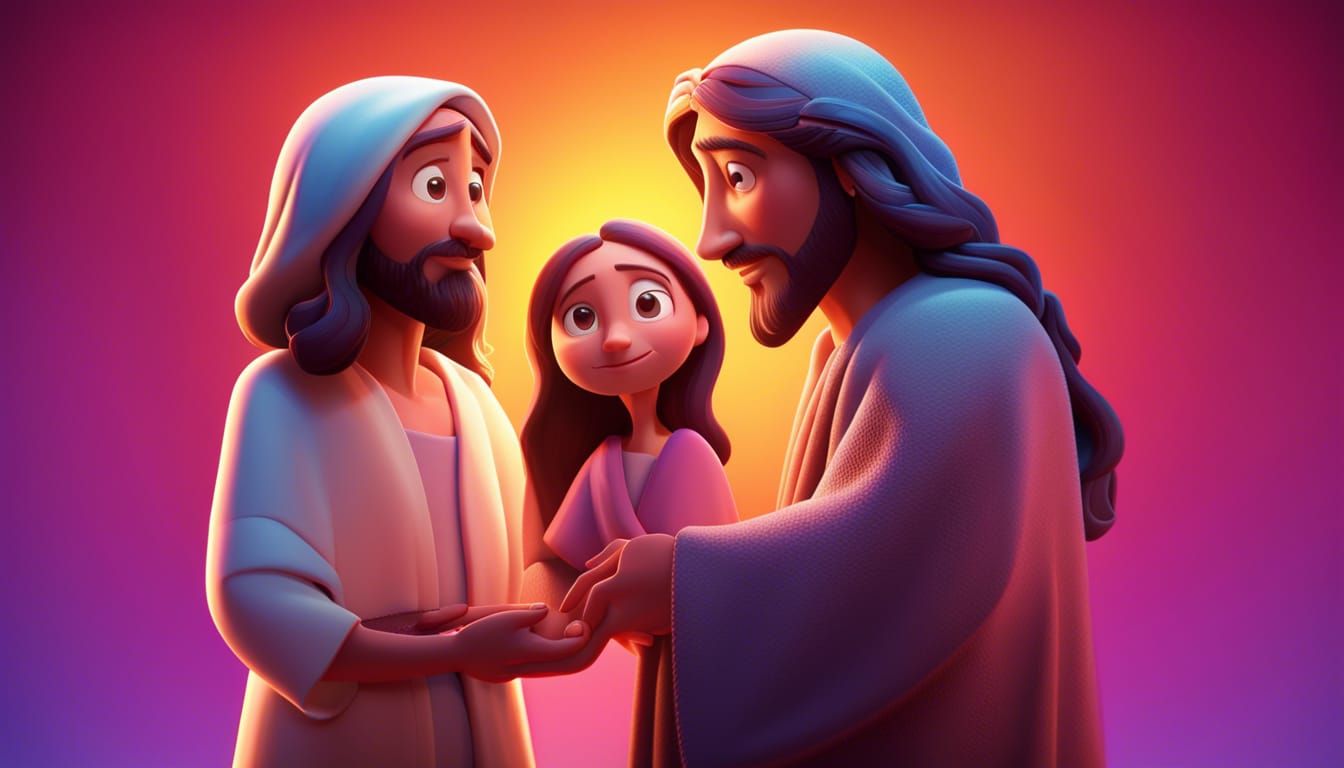 Jesus and Woman: Pixar-Style 3D Render
