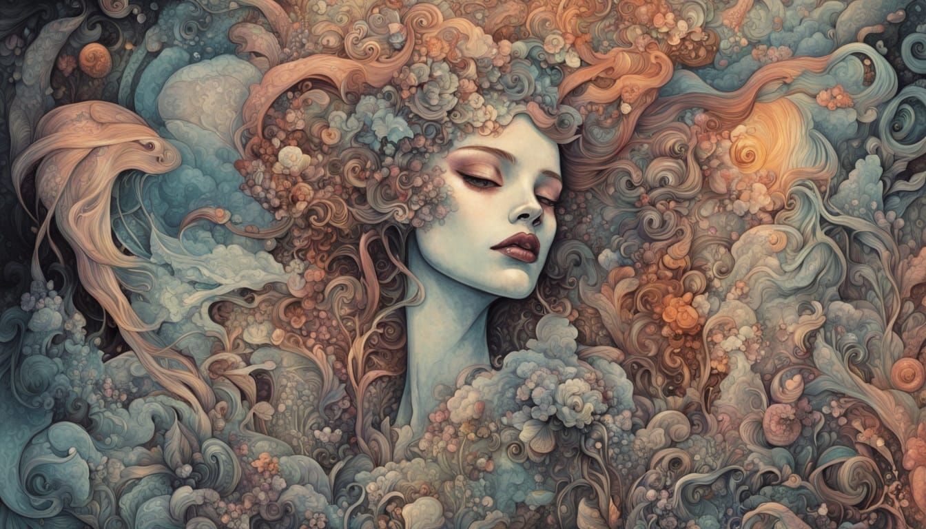 Surreal Figure Crying in Dreamlike Scene