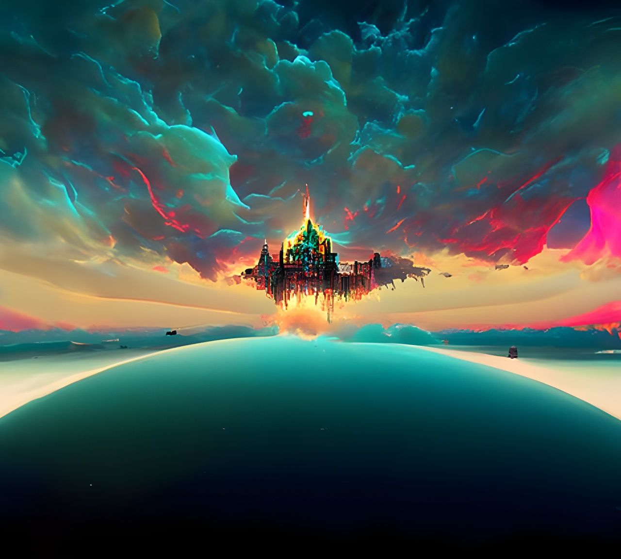 Majestic Castle at Sundown: Digital Matte Painting
