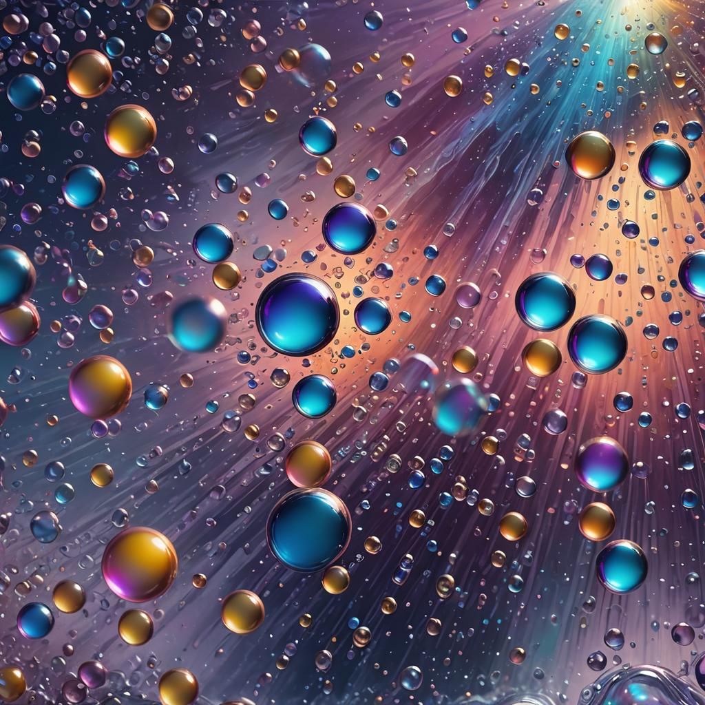 Iridescent Bubbles and Waterfall Splash Art