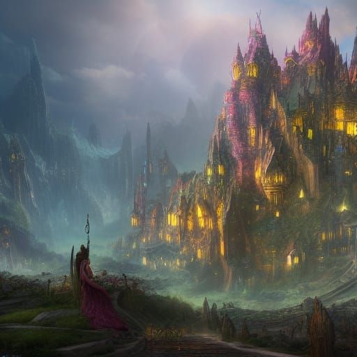Fantastical Fairy City of Elves: Detailed Matte Painting