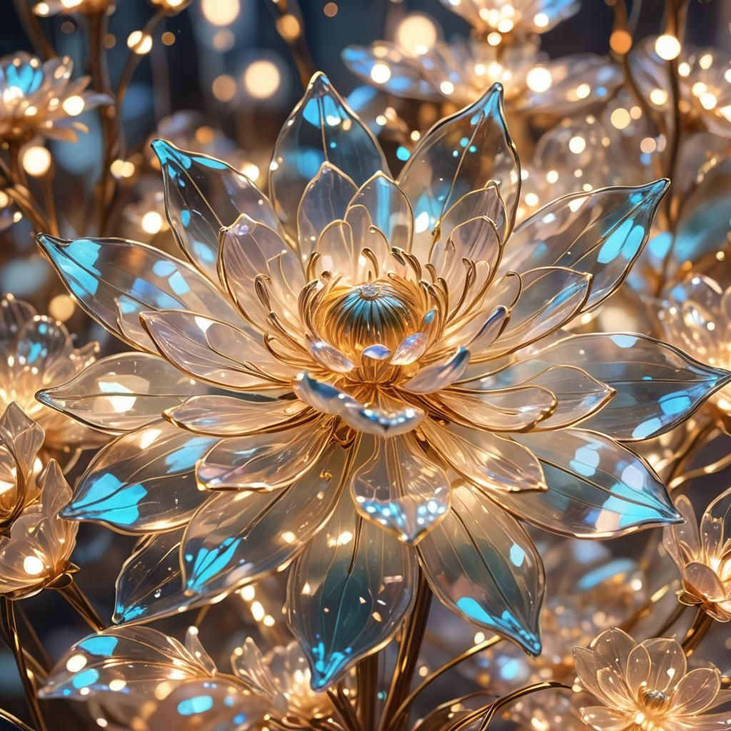 Bio-Luminescent Glass Flower in Anime Style