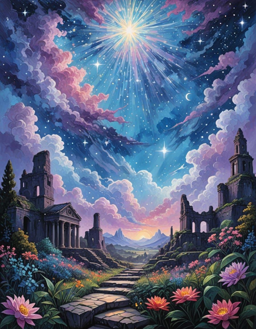 Surreal Fantasy Sky Illuminated by a Celestial Star