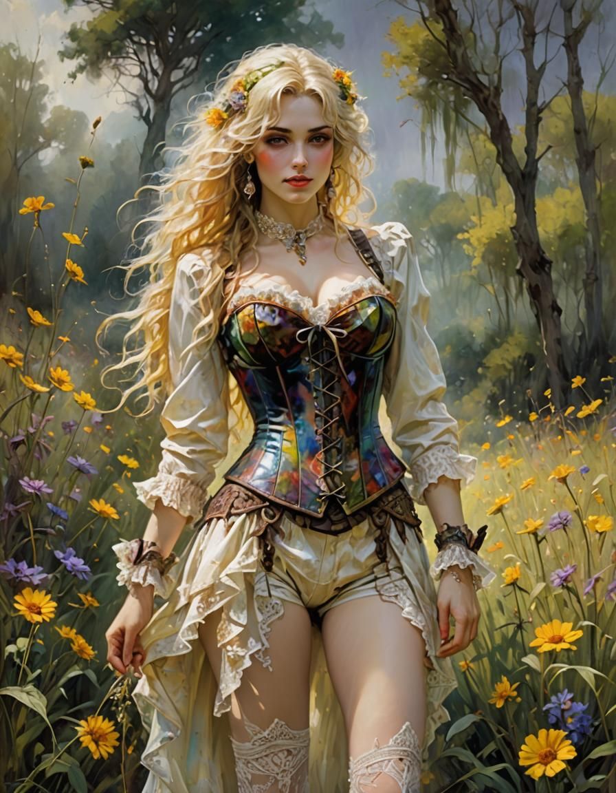 Psychedelic Meadow Portrait in Chiaroscuro Style