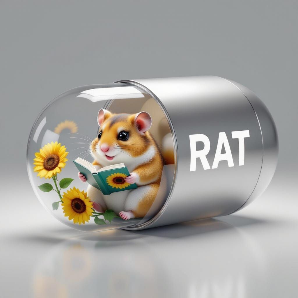 Hamster Reading in Capsule: Whimsical 3D Illustration