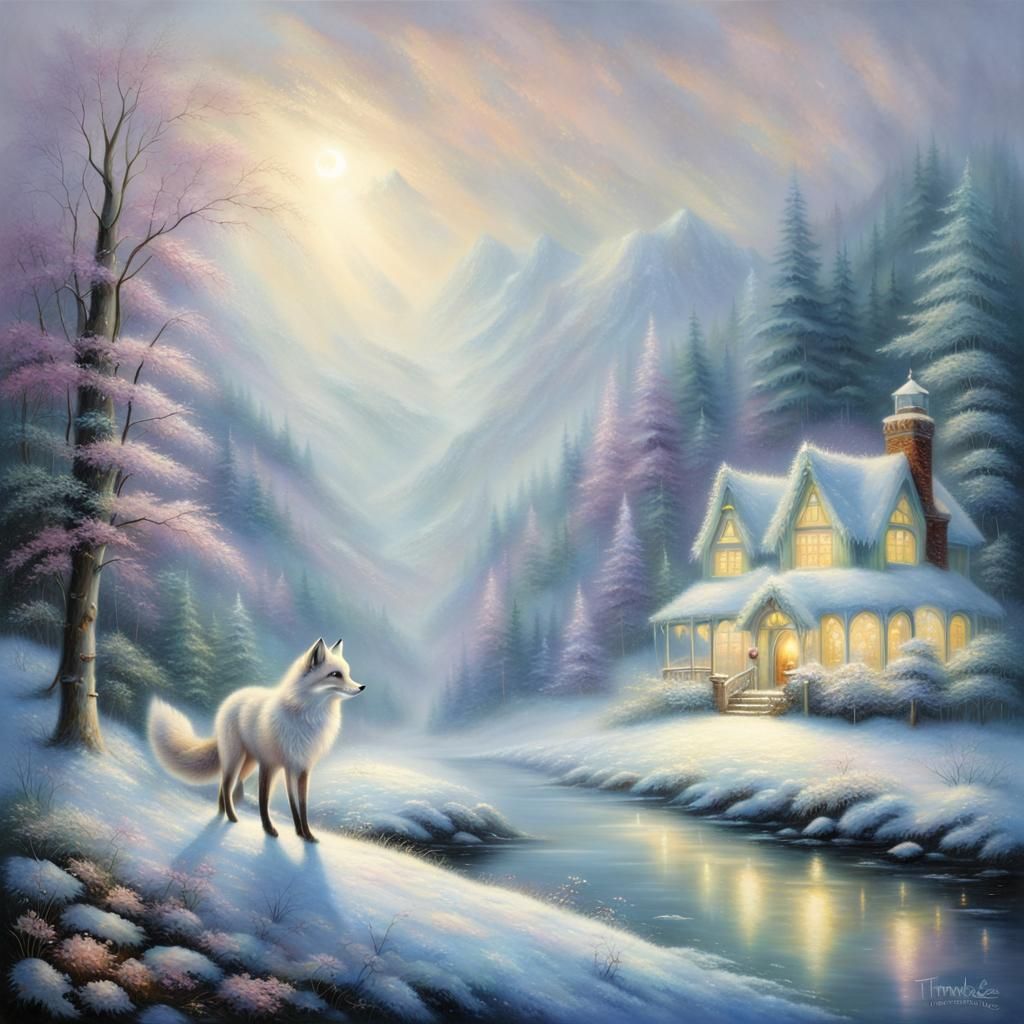 Iridescent Snow Fox in Ethereal Fantasy Style