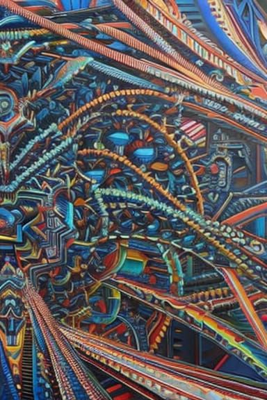 Futuristic Art Gallery with People and Robots