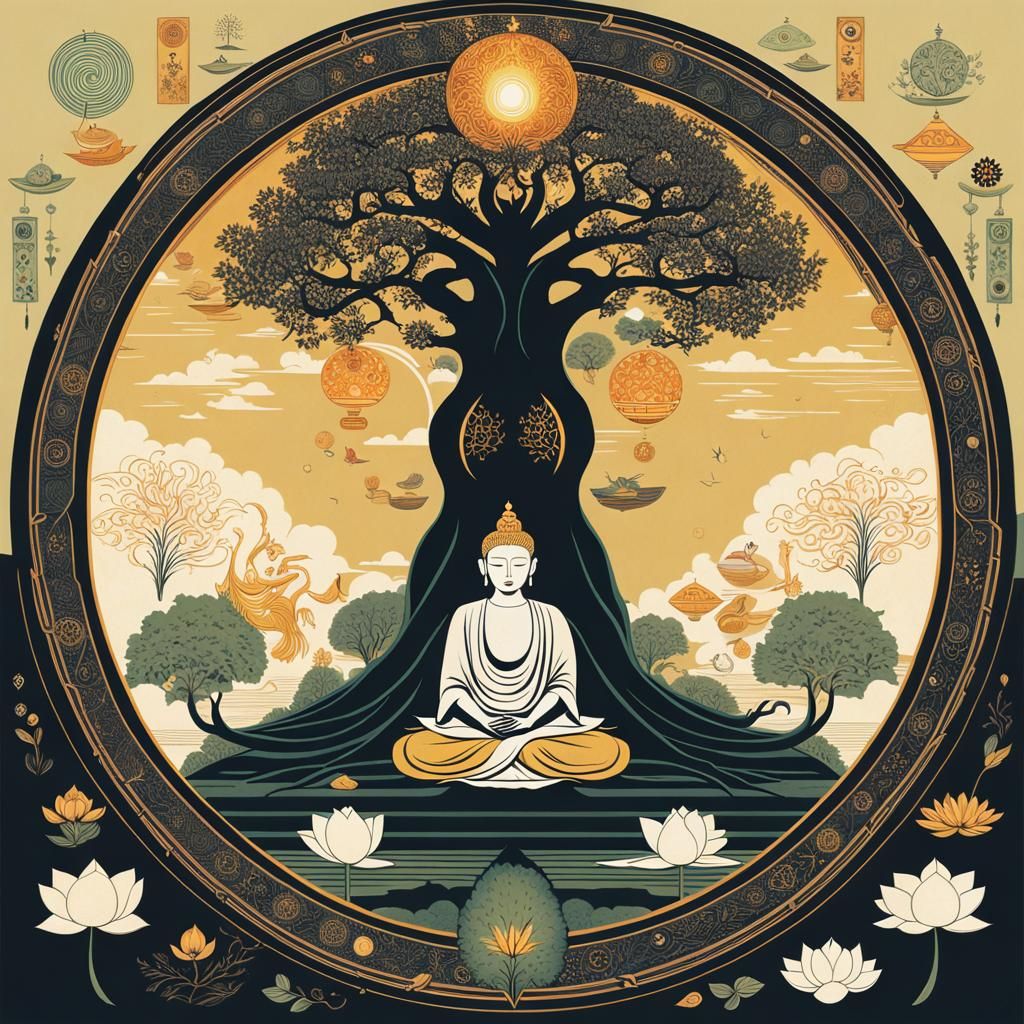 Ethereal Being in Balance: A Detailed Color Illustration