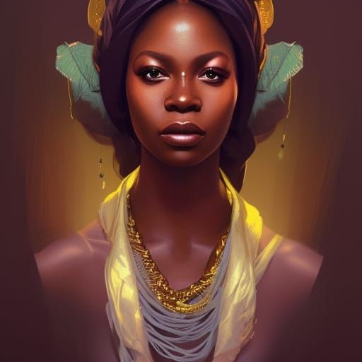 Bohemian Nigerian Princess Portrait in Art Nouveau Style