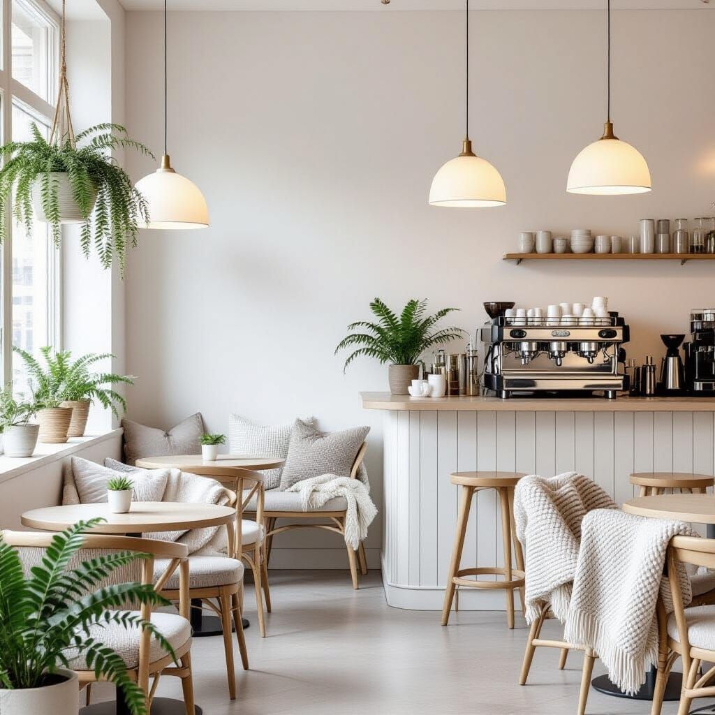 Minimalist Scandinavian Cafe Interior in Neutral Palette