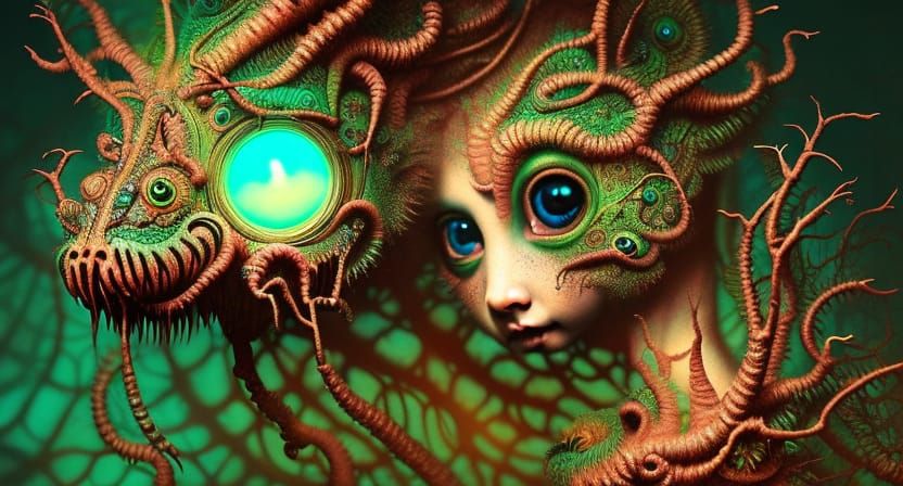 Bioluminescent Monster Girl in Ryden Style