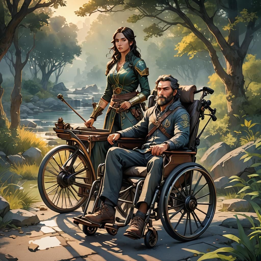 Archer Para-Athlete in Wheelchair at Dawn, Watercolor Art