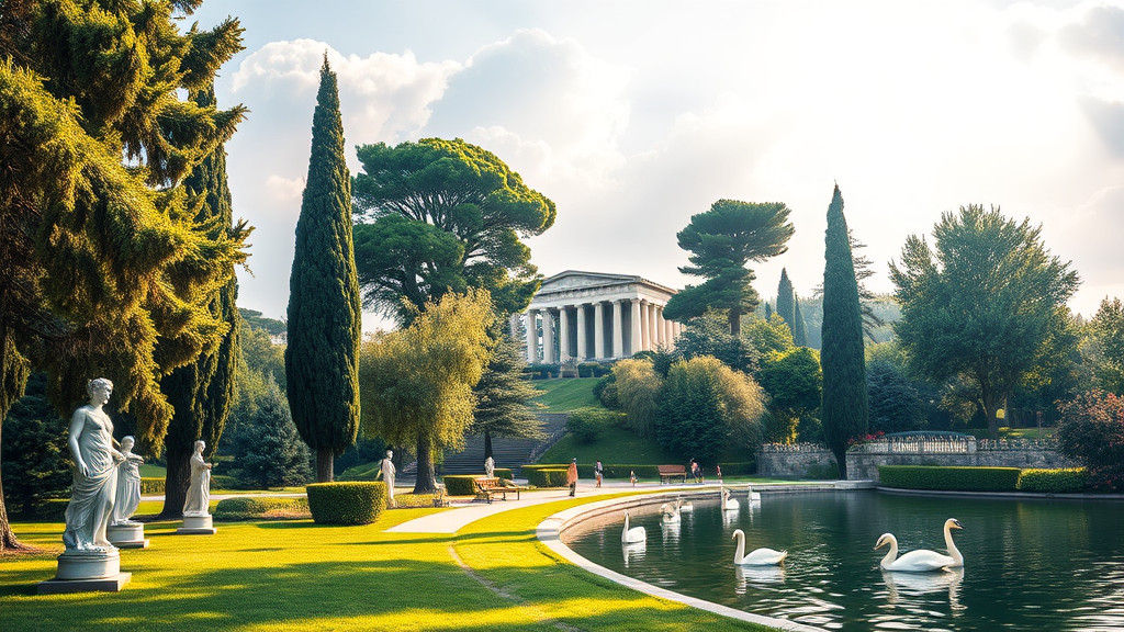 Idyllic Seaside Park with Roman Temple in Impressionist Styl...