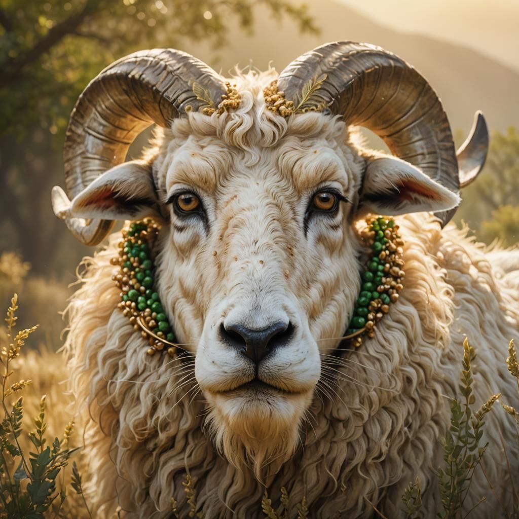 Cherubic Ram in Golden Light: Greek Mythological Art