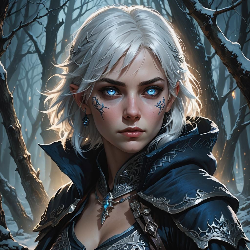 Female Mage in Dark Fantasy Forest, Renaissance Painting