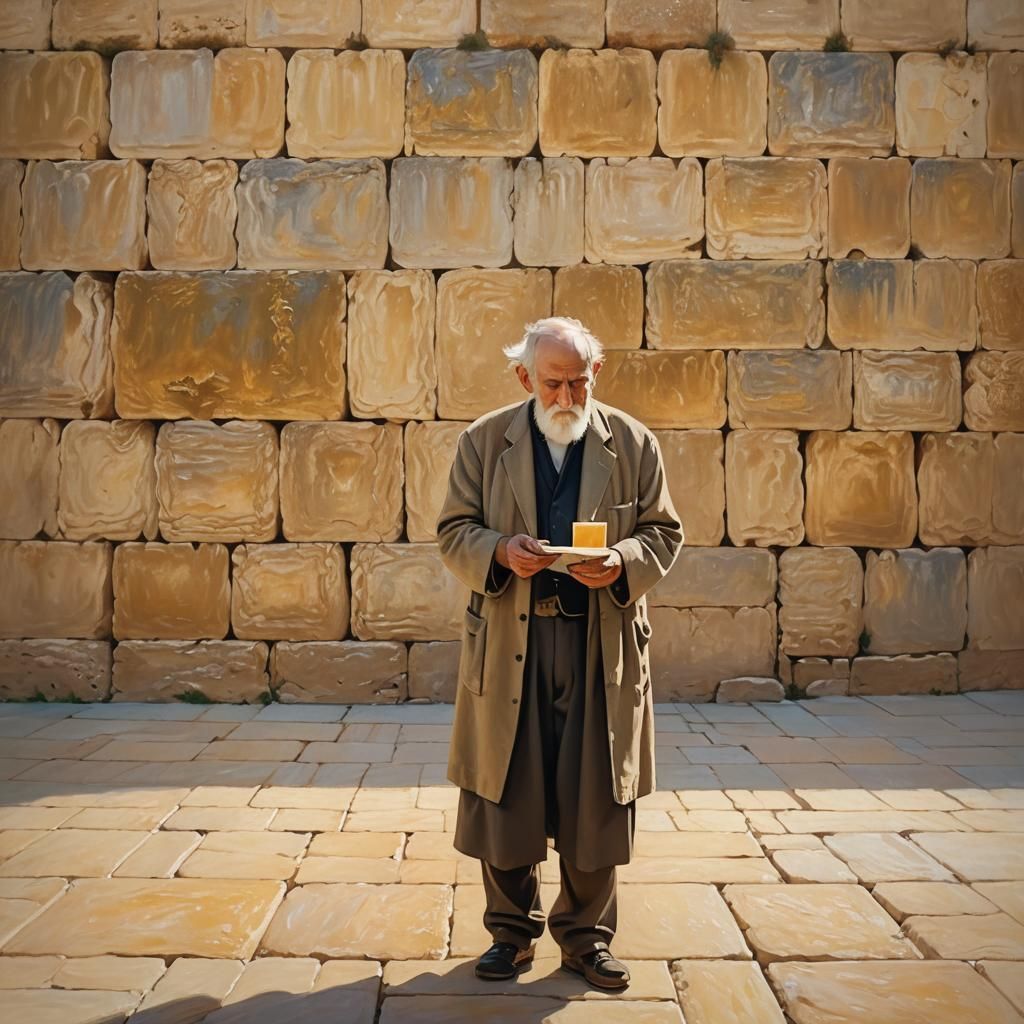 Praying Man at Western Wall in Impressionist Style