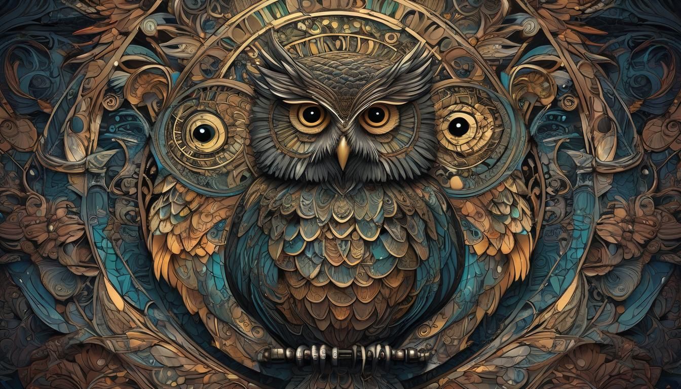 Abstract Owl Lamp in Fractal Digital Art Style