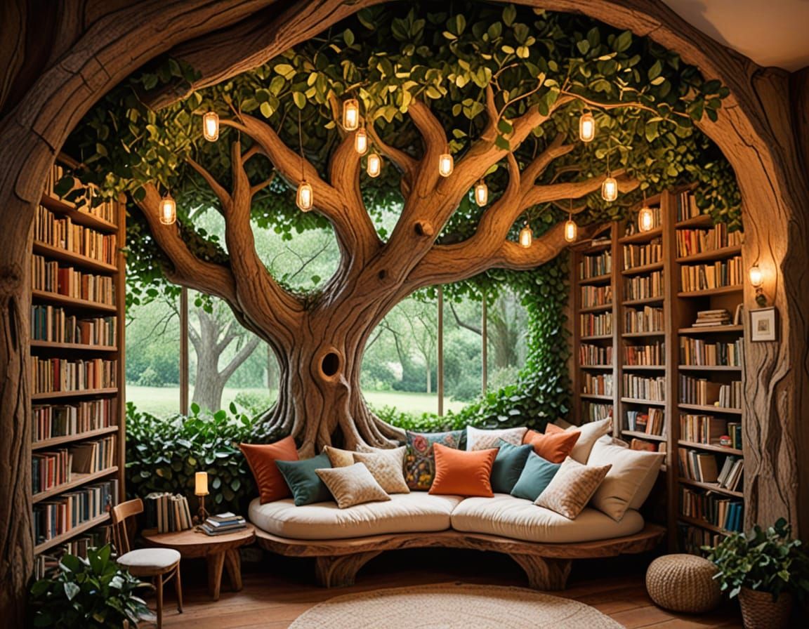 Cozy Reading Nook Inside Giant Oak Tree