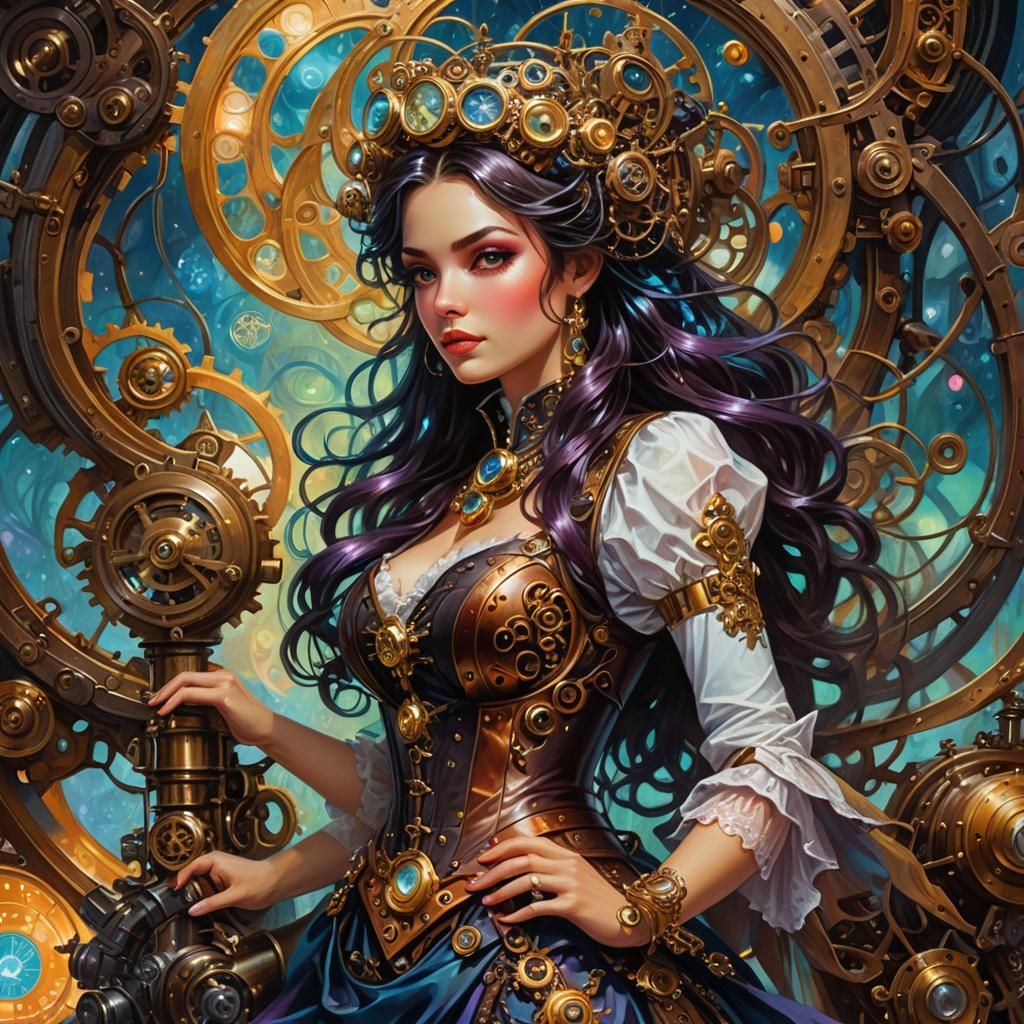 Steampunk Fairy Woman Oil Painting