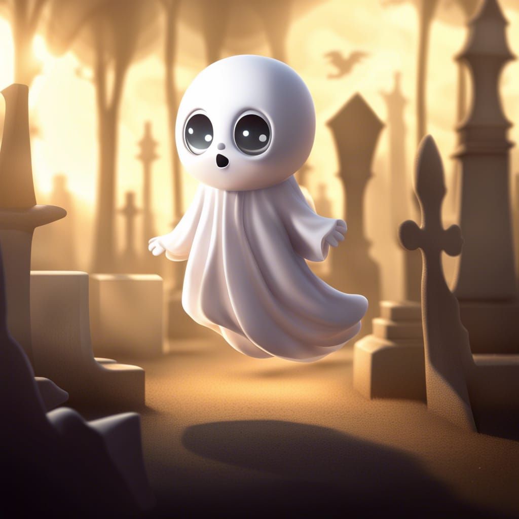 Cute Ghostly Figure in Graveyard: Fairycore 3D Art