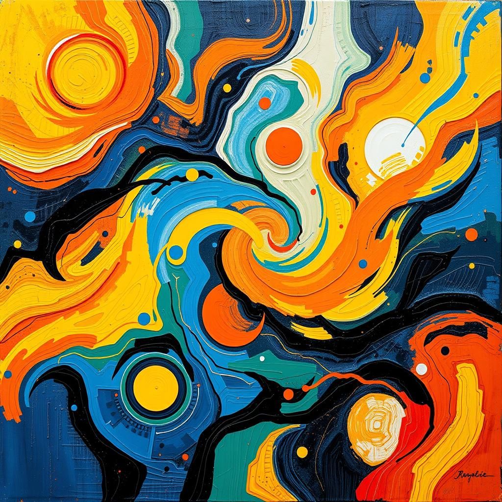 Abstract Expressionist Scene with Swirling Shapes
