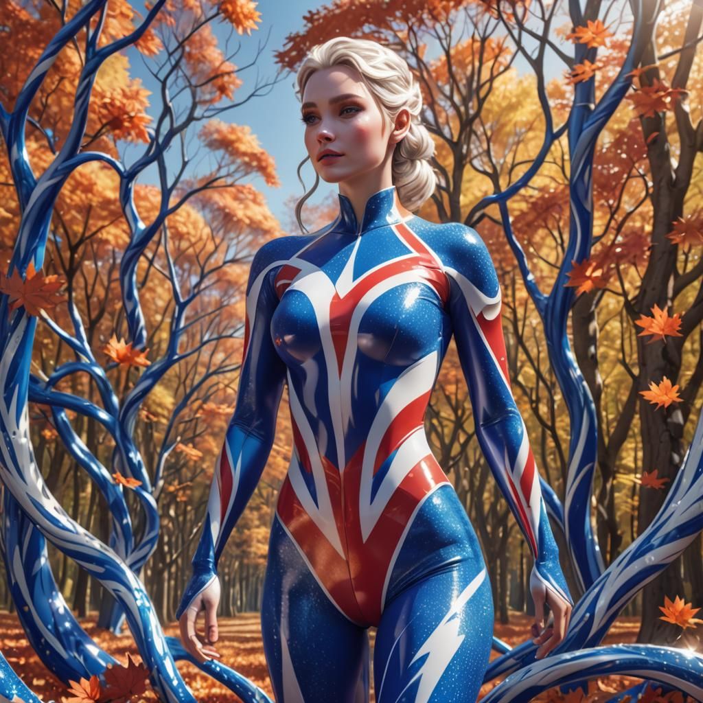 Girl in French Catsuit in Summer Forest