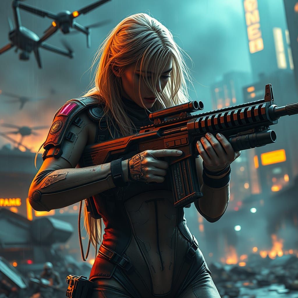 Cyberpunk Soldier Reloading Plasma Rifle