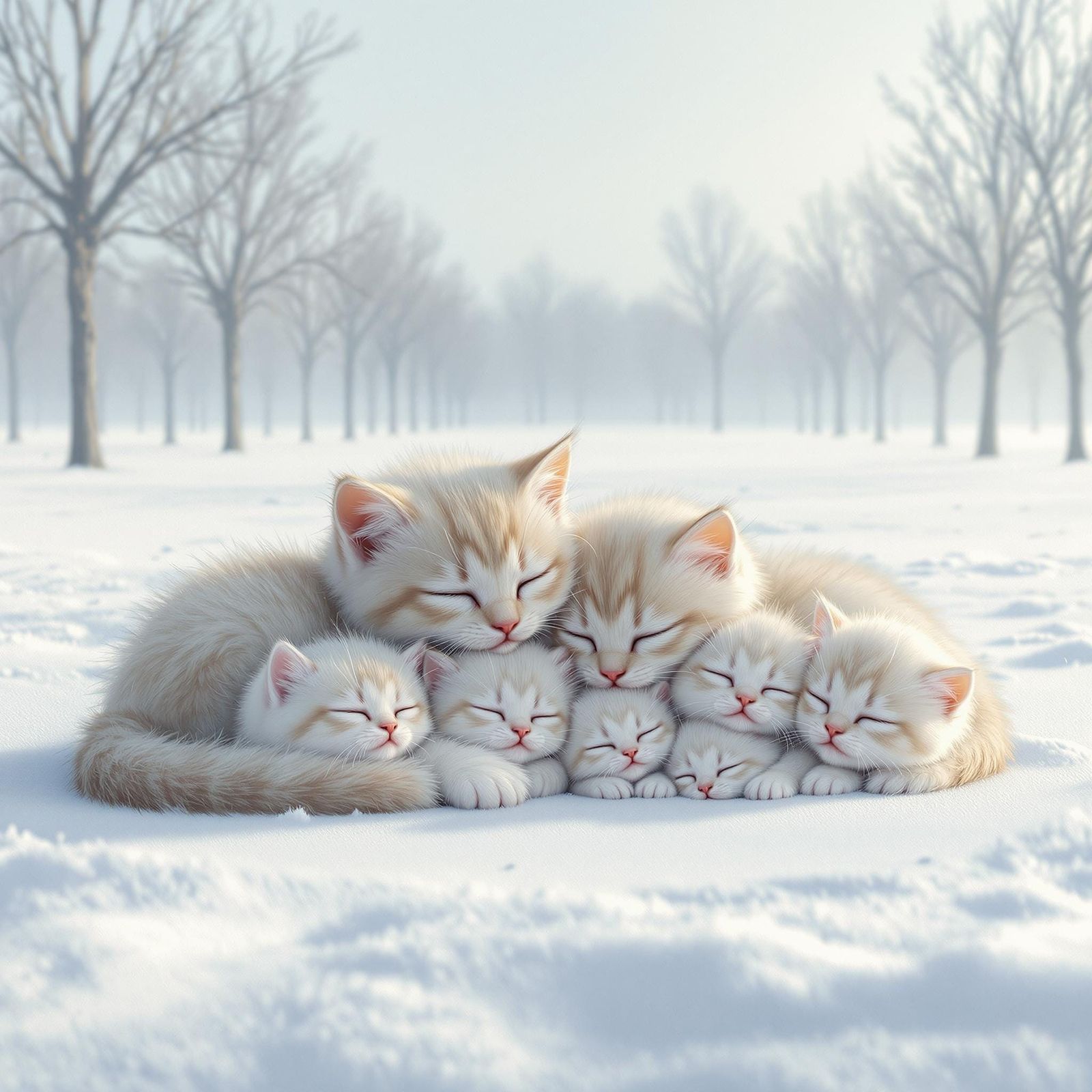 a white snow filled open field with dead trees in the background

2 Charming animated kittens with oversized, shimmering...