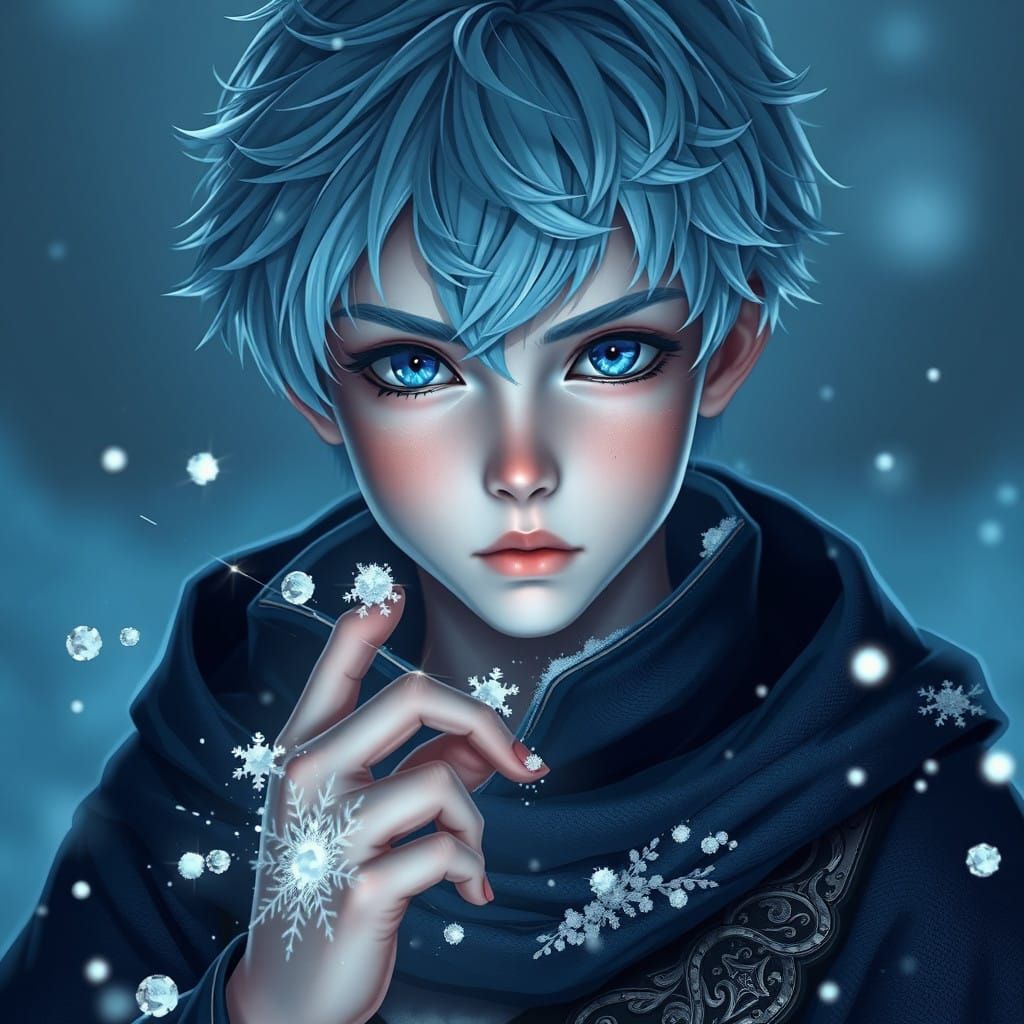 Ethereal Snow Knight in Dark Blue Attire