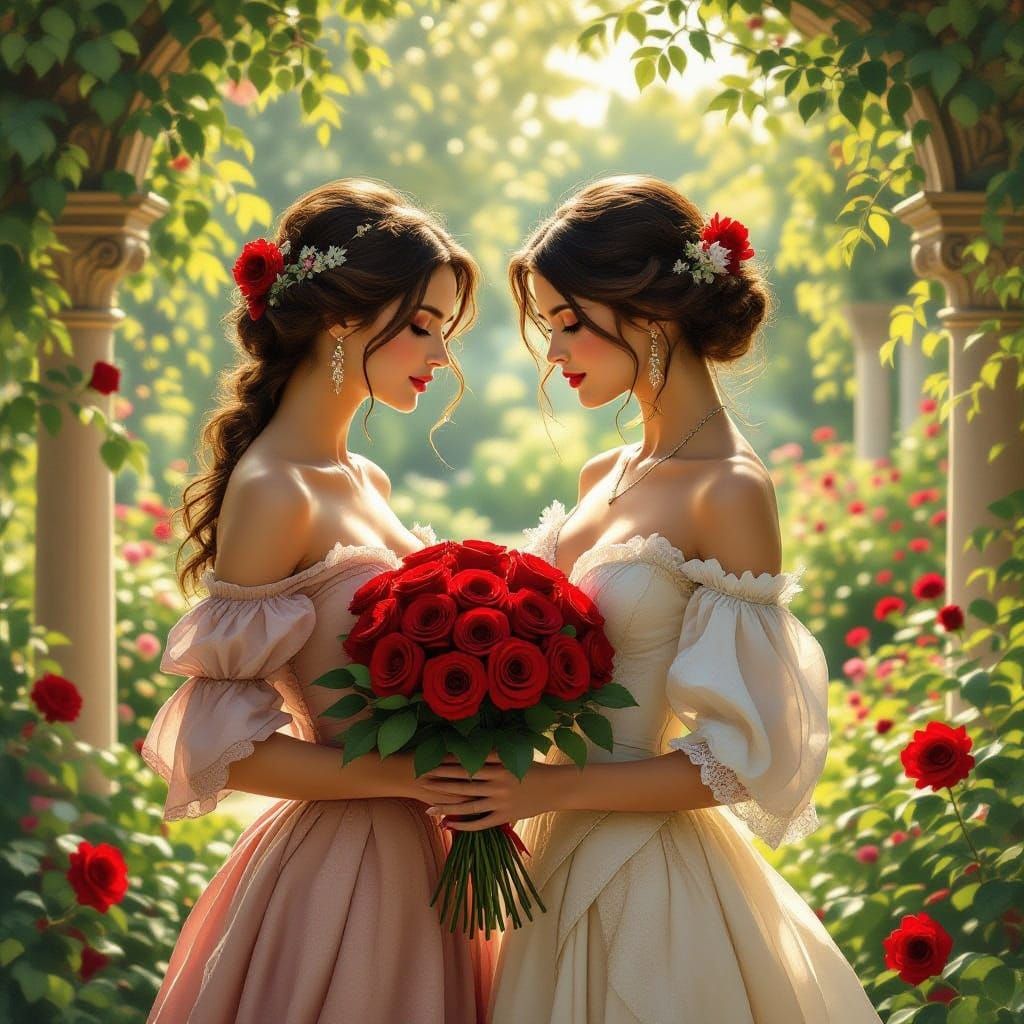 Romantic Palace Garden Scene with Roses