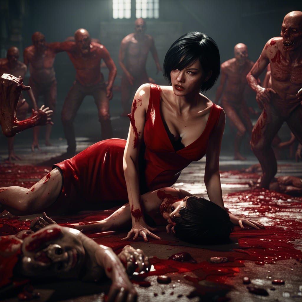 Cinematic 3D Death Scene: Woman Surrounded by Zombies