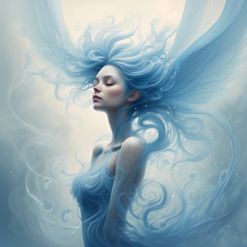 Ethereal Blue Smoke Fairy in Watercolor Style