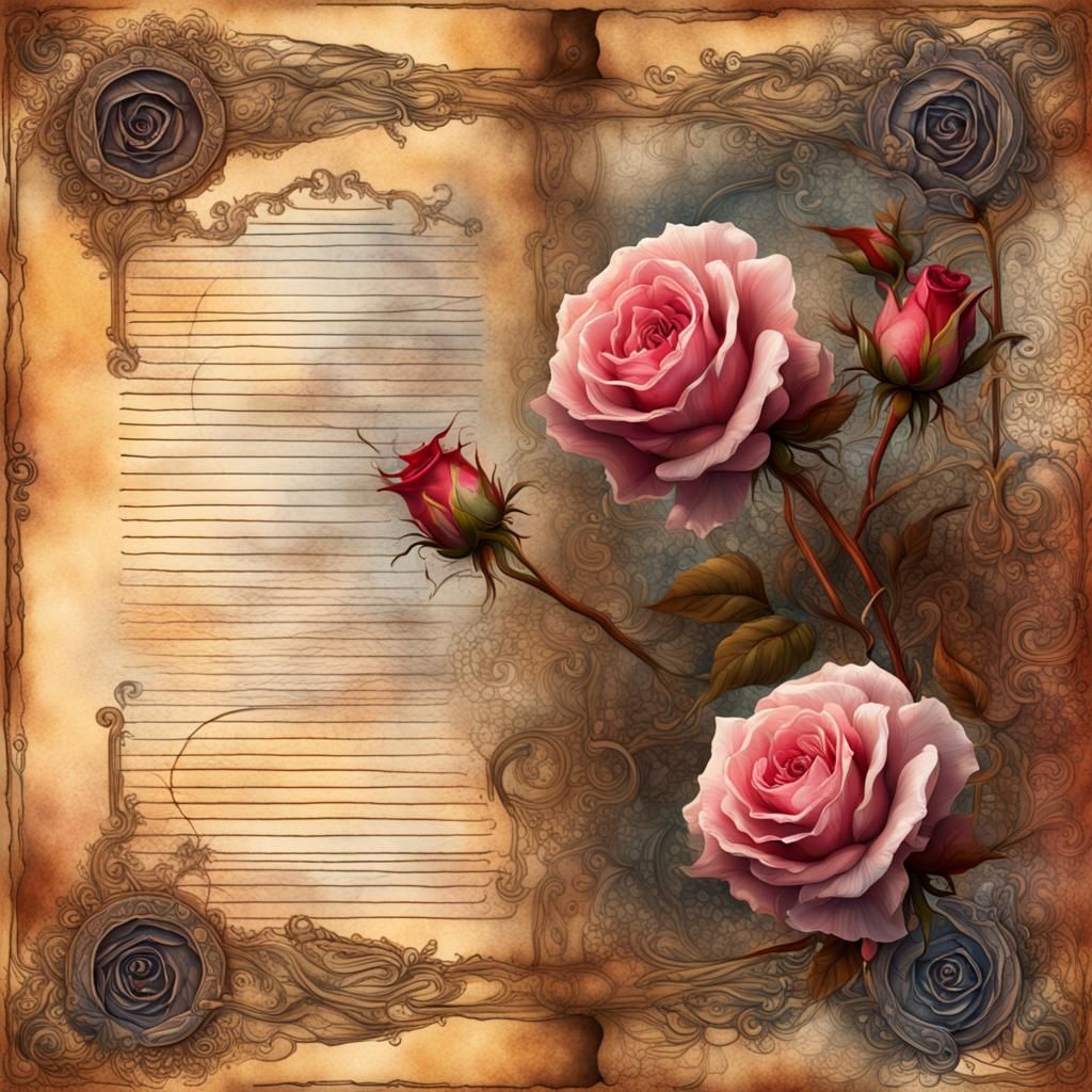 Steampunk Roses and Lace on Journal Page