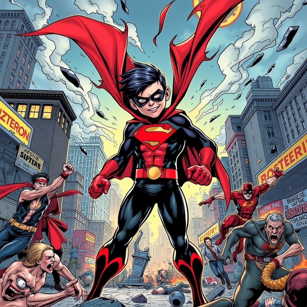 Comic Book Hero Smashes City in Dynamic Chaos