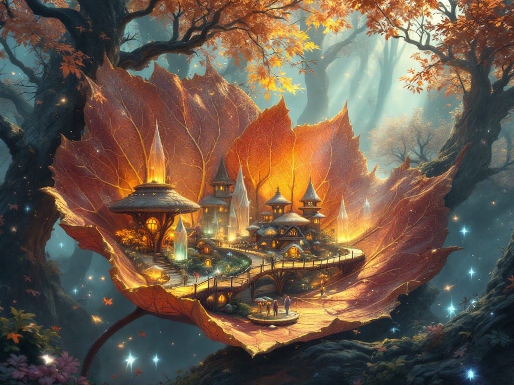 Enchanted Elvencore Village Amidst Golden Autumn Leaf