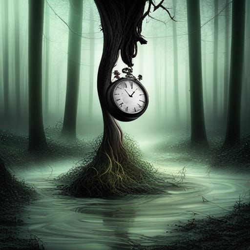 Melting Clock in Fairytale Forest, Sinister Art