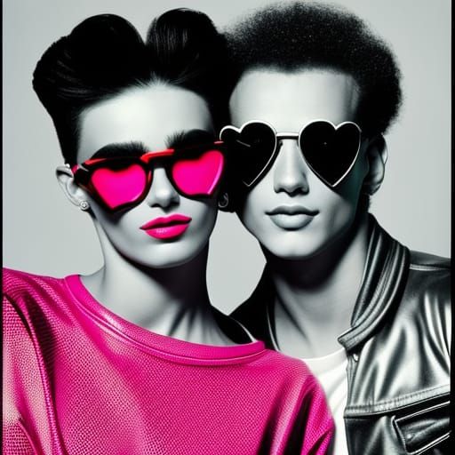 Punk Rock Couple with Heart Glasses, 80s Style
