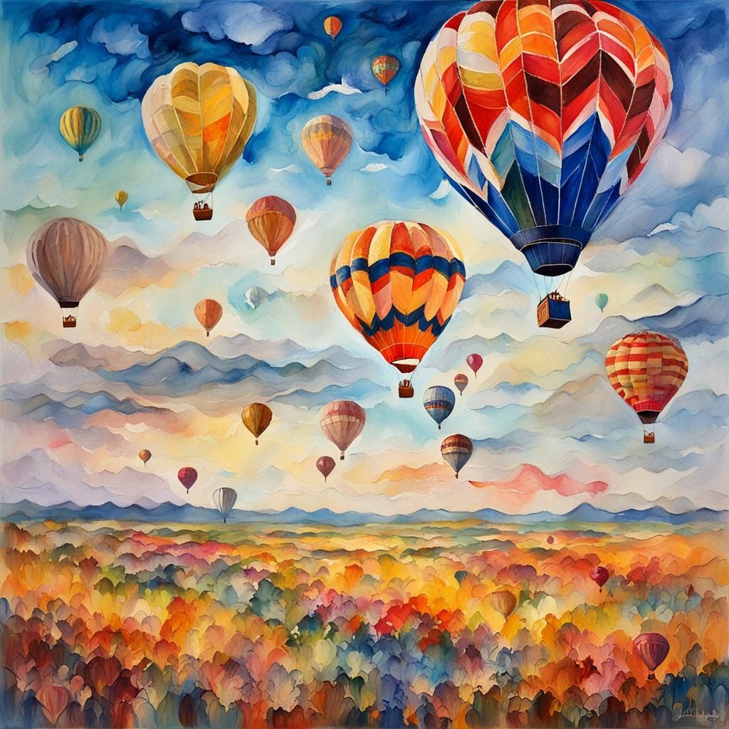 Hot Air Balloons in Gouache Impressionist Style
