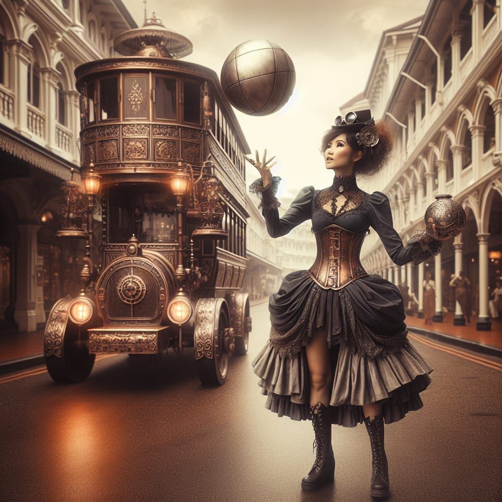 Steampunk Street Performer Balancing Act