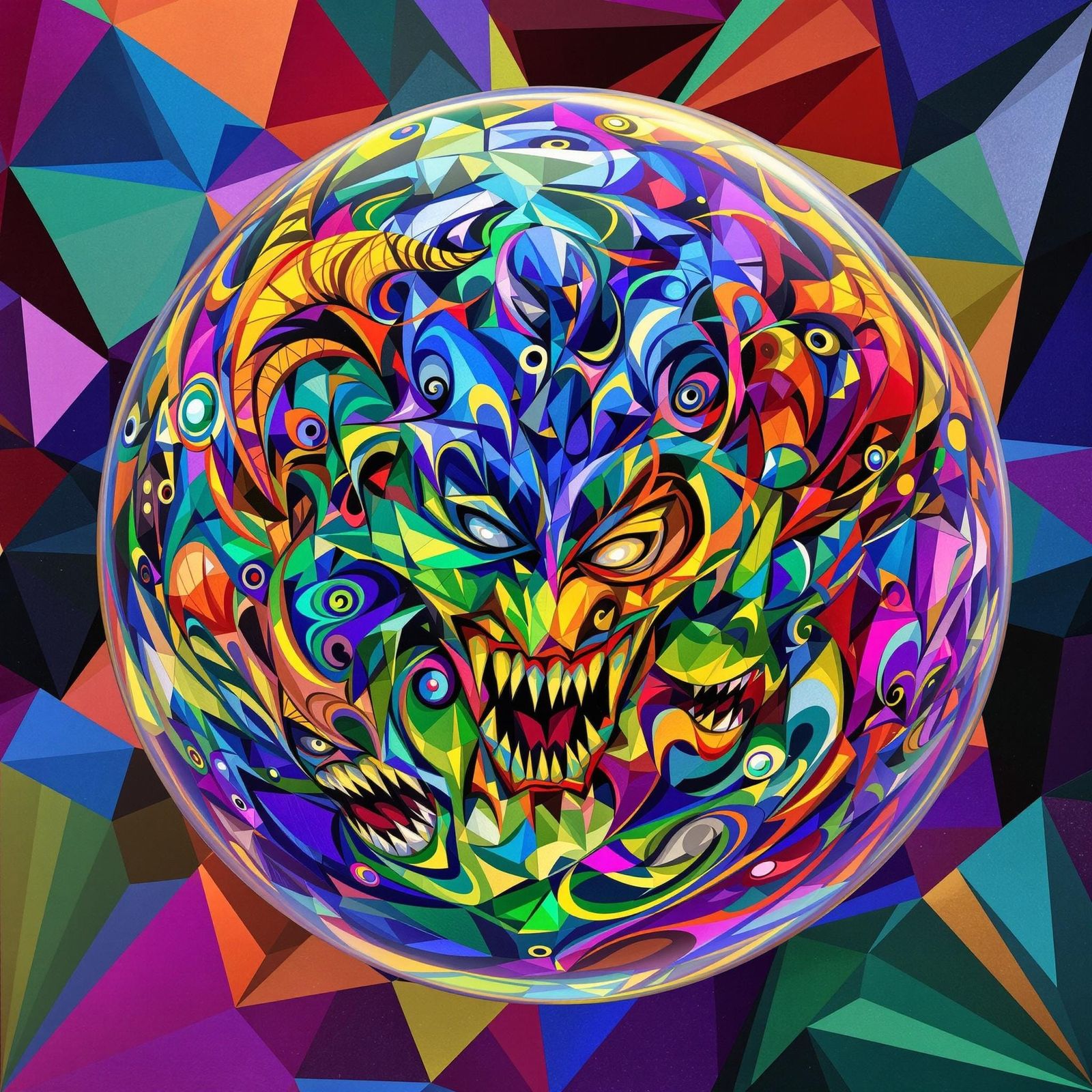 Surrealist Dreamworld with Swirling Demon Heads