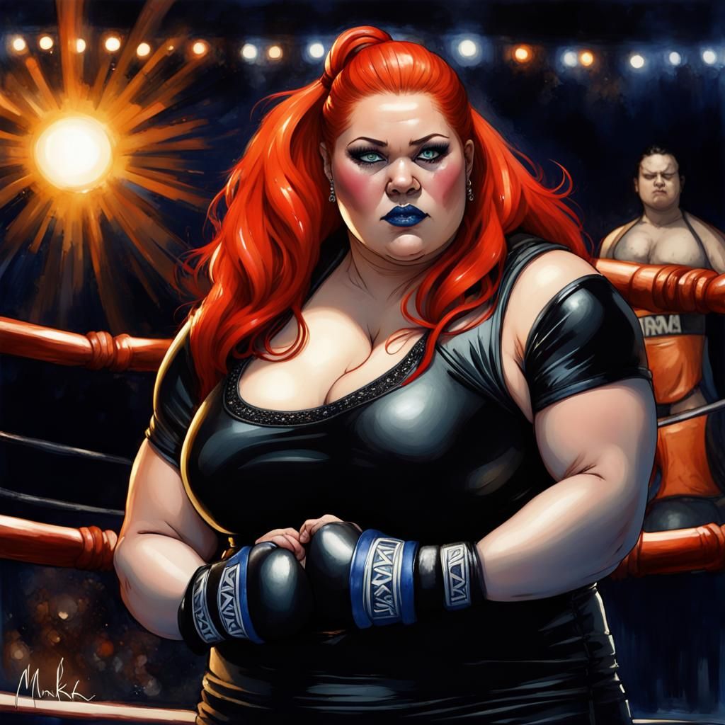 SSBBW Goth MMA Champion in Watercolor Style