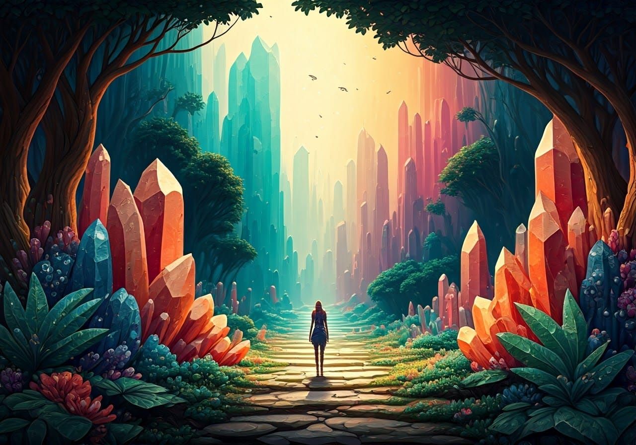 Ethereal Crystal Valley in Vibrant Dreamlike Colors