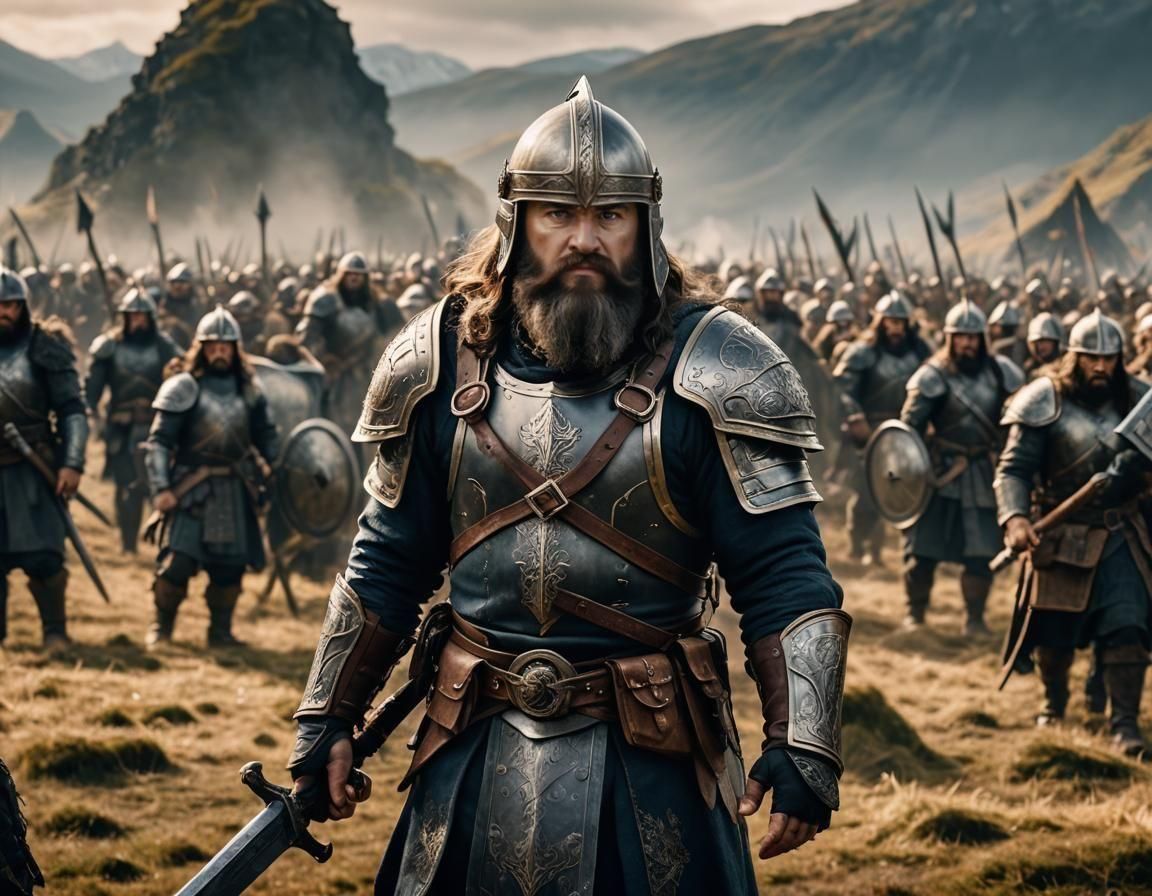 Dwarf Warrior on Battlefield in Fantasy Style