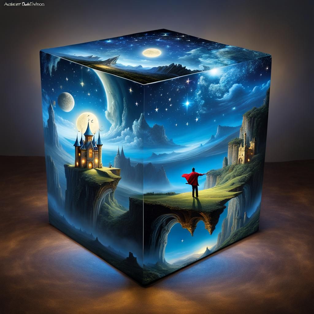 Whimsical Castles in Floating Fantasy Cube World