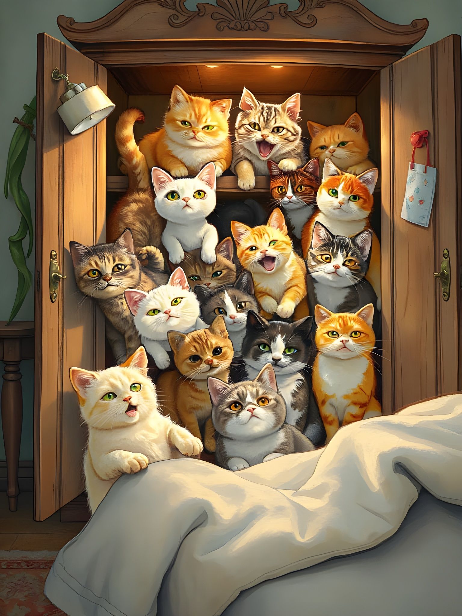 Whimsical Cats Emerge from Wardrobe in Playful, Fantastical ...