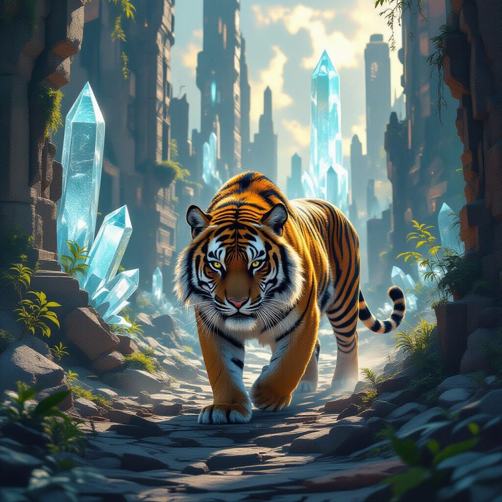 Molten Gold Tiger in Alien City Ruins